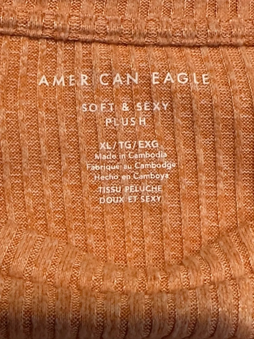 American Eagle Soft & Sexy Lightweight Long-Sleeve Ribbed Top‎ in Peach